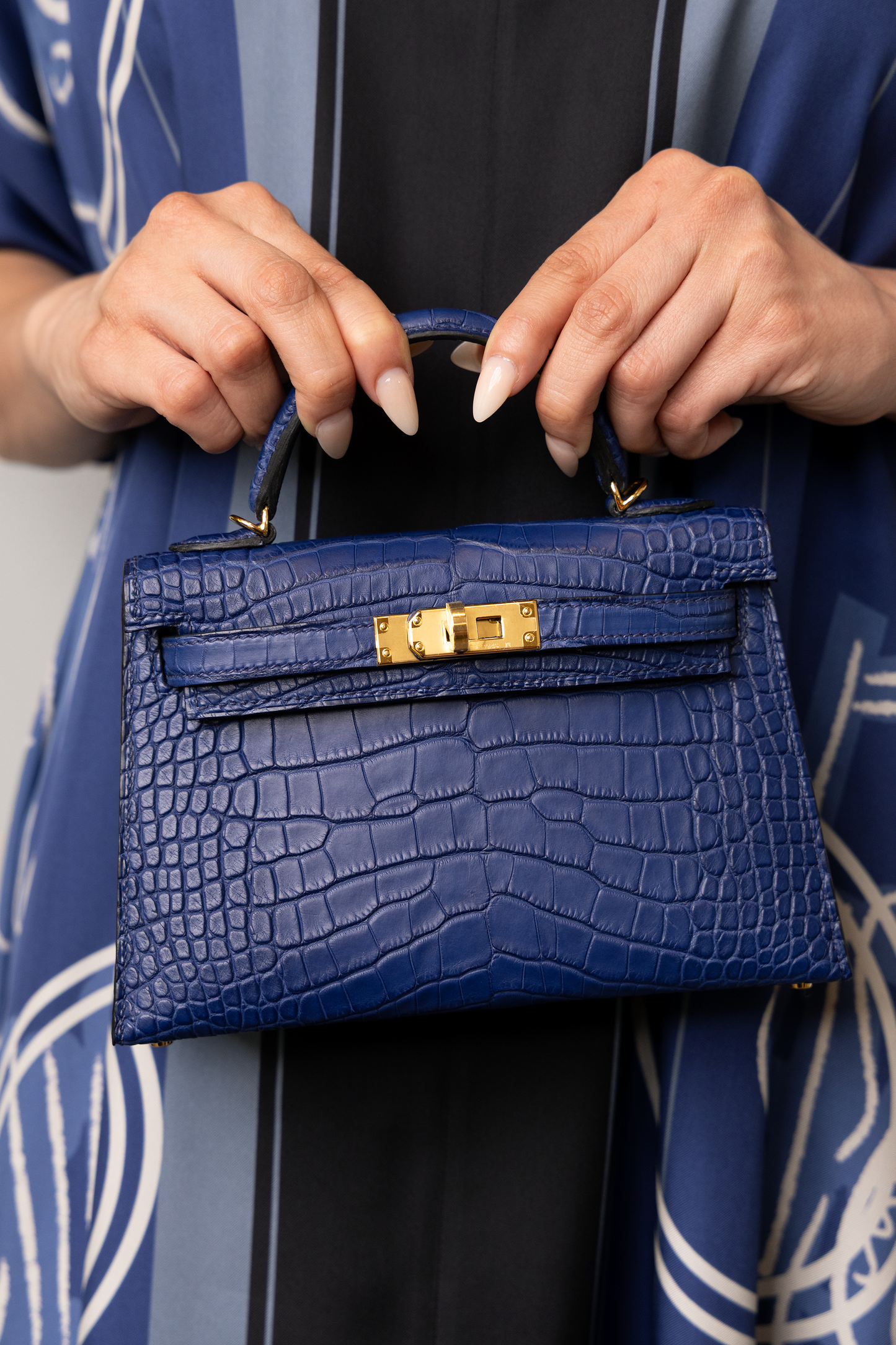 Hermès Constance Wallet To Go Gris Pantin PHW & Mini Kelly Matte Alligator Blue Sapphire GHW