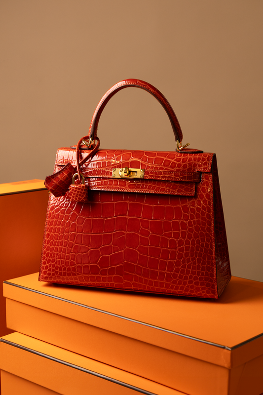 Hermès Kelly 25 Shiny Alligator in Sanguine GHW