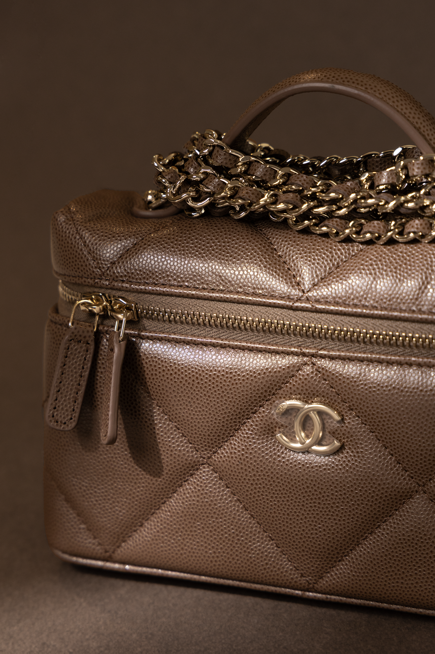 Chanel Vanity Case with Chain in Brown