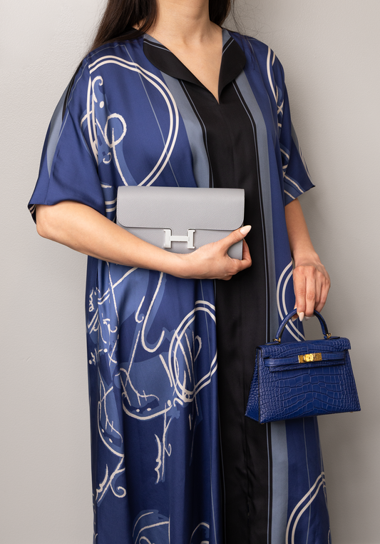 Hermès Constance Wallet To Go Gris Pantin PHW & Mini Kelly Matte Alligator Blue Sapphire GHW