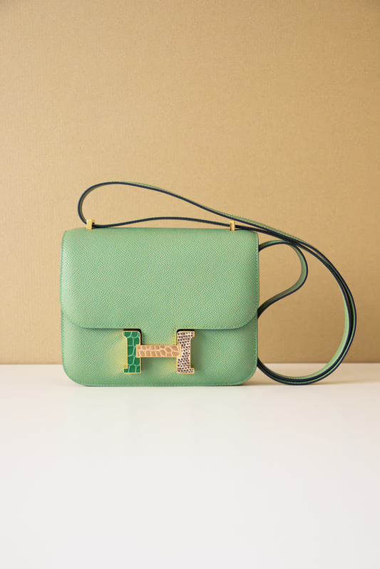Hermès Mini Constance 18 Epsom in Vert Criquet with Exotic Buckle