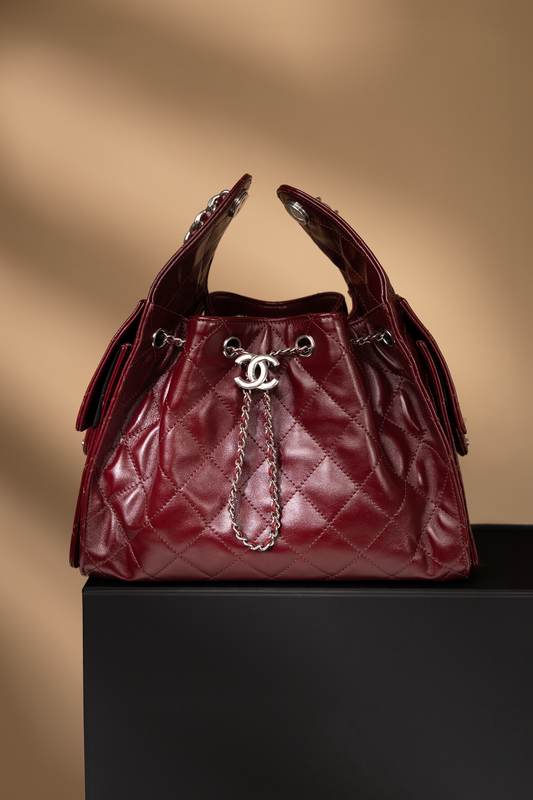 Chanel Small Hobo 25 Bag Shiny Lambskin in Burgundy