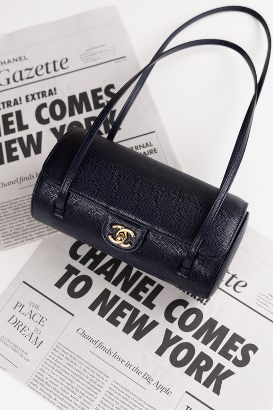 Chanel Shiny Caviar Preppy Coco Small Bowling Bag in Blue