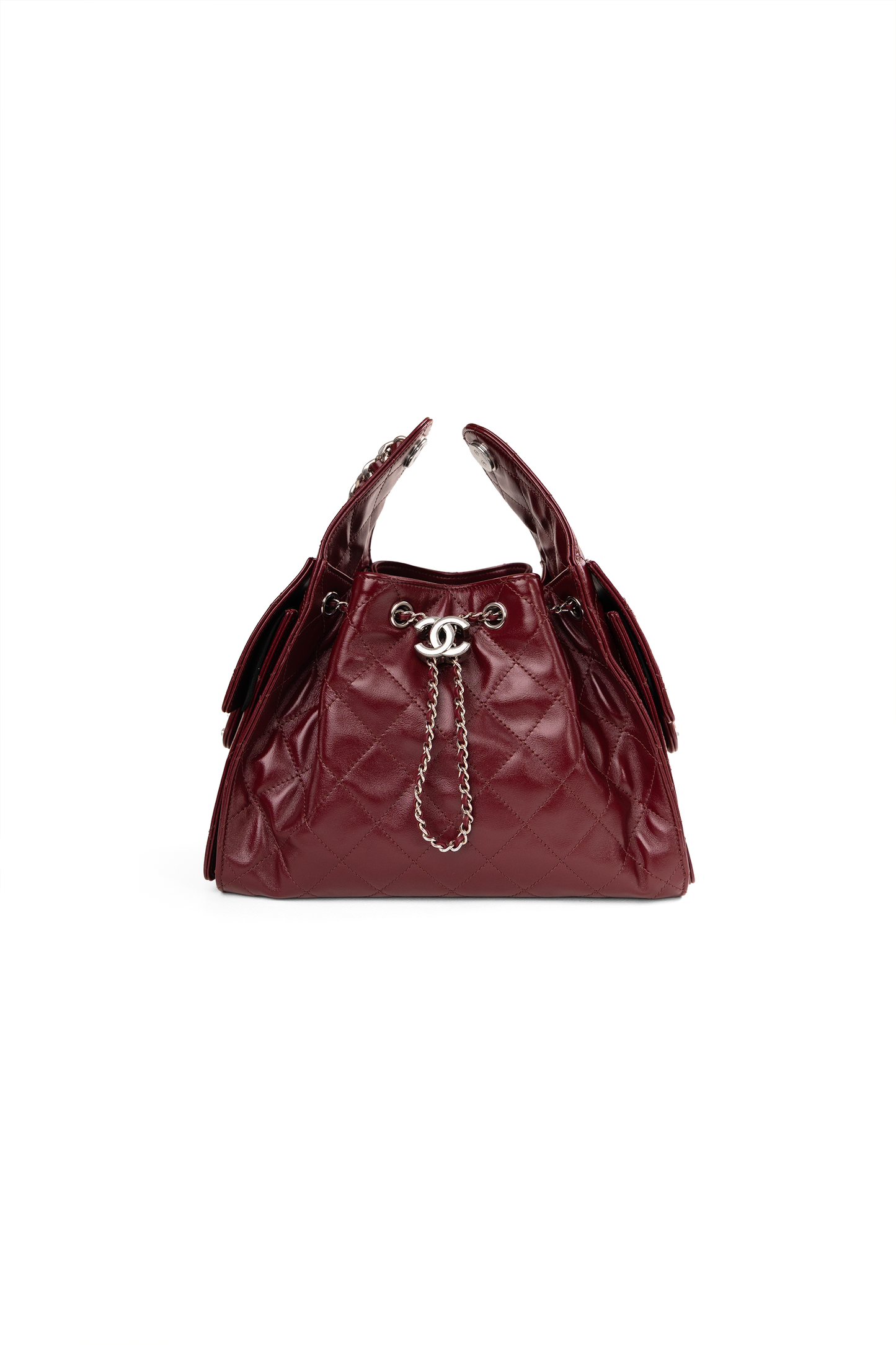 Chanel Small Hobo 25 Bag Shiny Lambskin in Burgundy