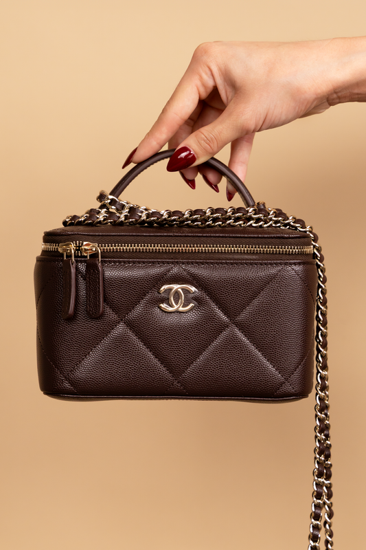 Chanel Vanity Case with Chain in Dark Brown