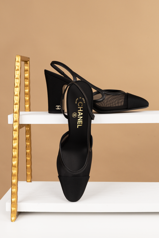Chanel Mesh Black Slingbacks