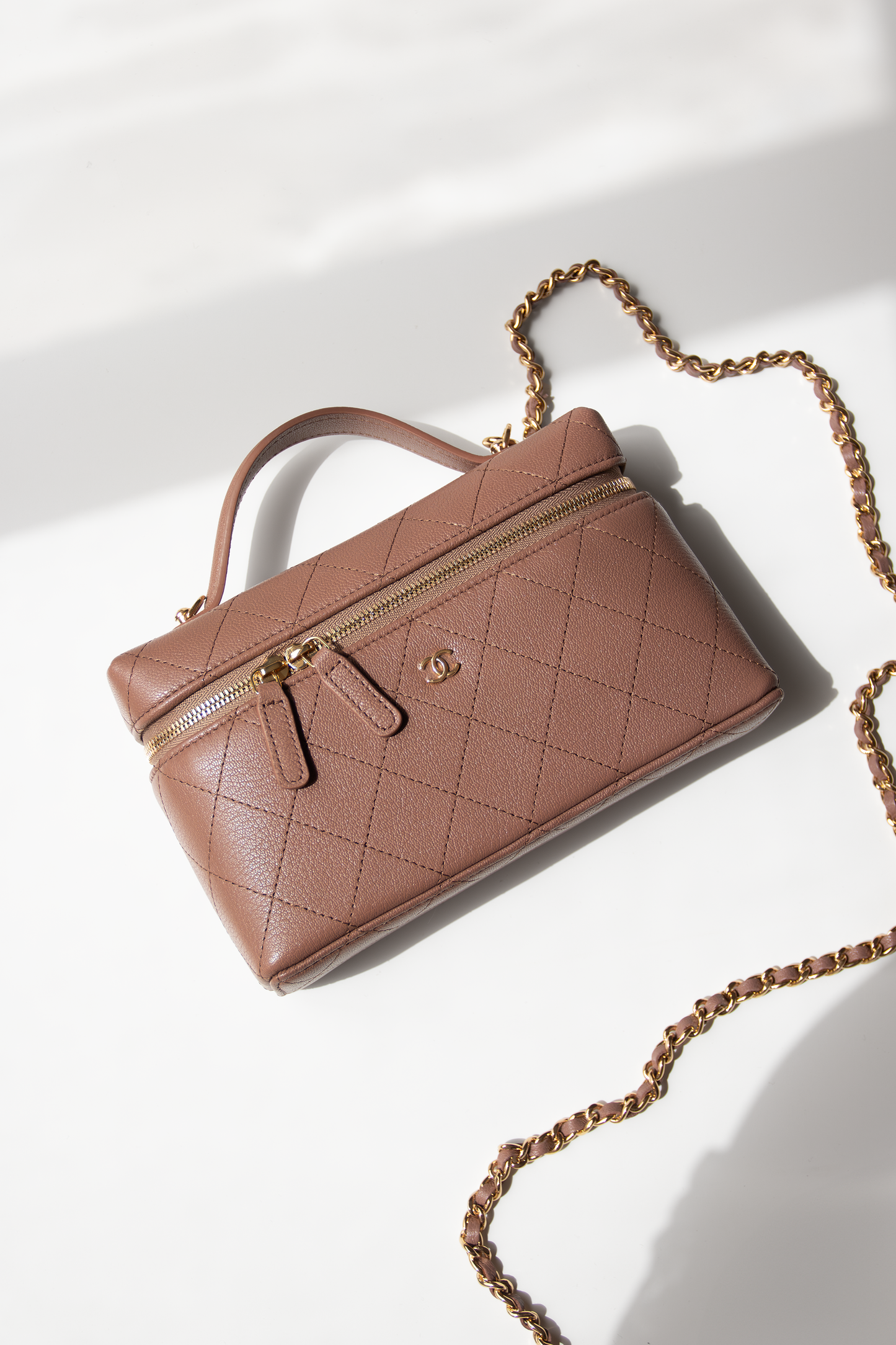 Chanel Vanity Case with Chain in Light Brown