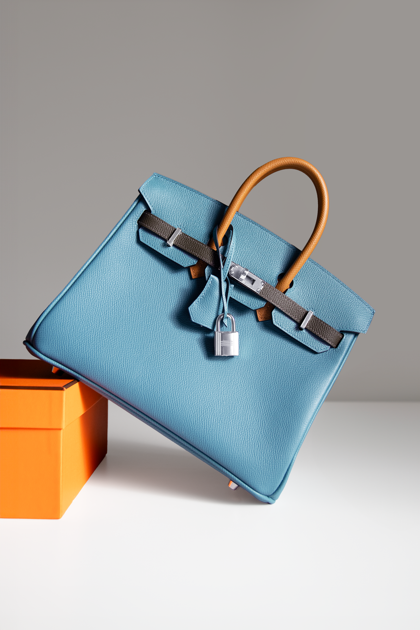 Hermès Birkin 25 Epsom Tricolor in Blue Jean/Sesame/Ecorce PHW