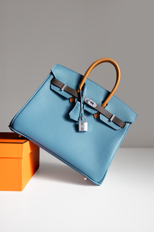 Hermès Birkin 25 Epsom Tricolor in Blue Jean/Sesame/Ecorce PHW