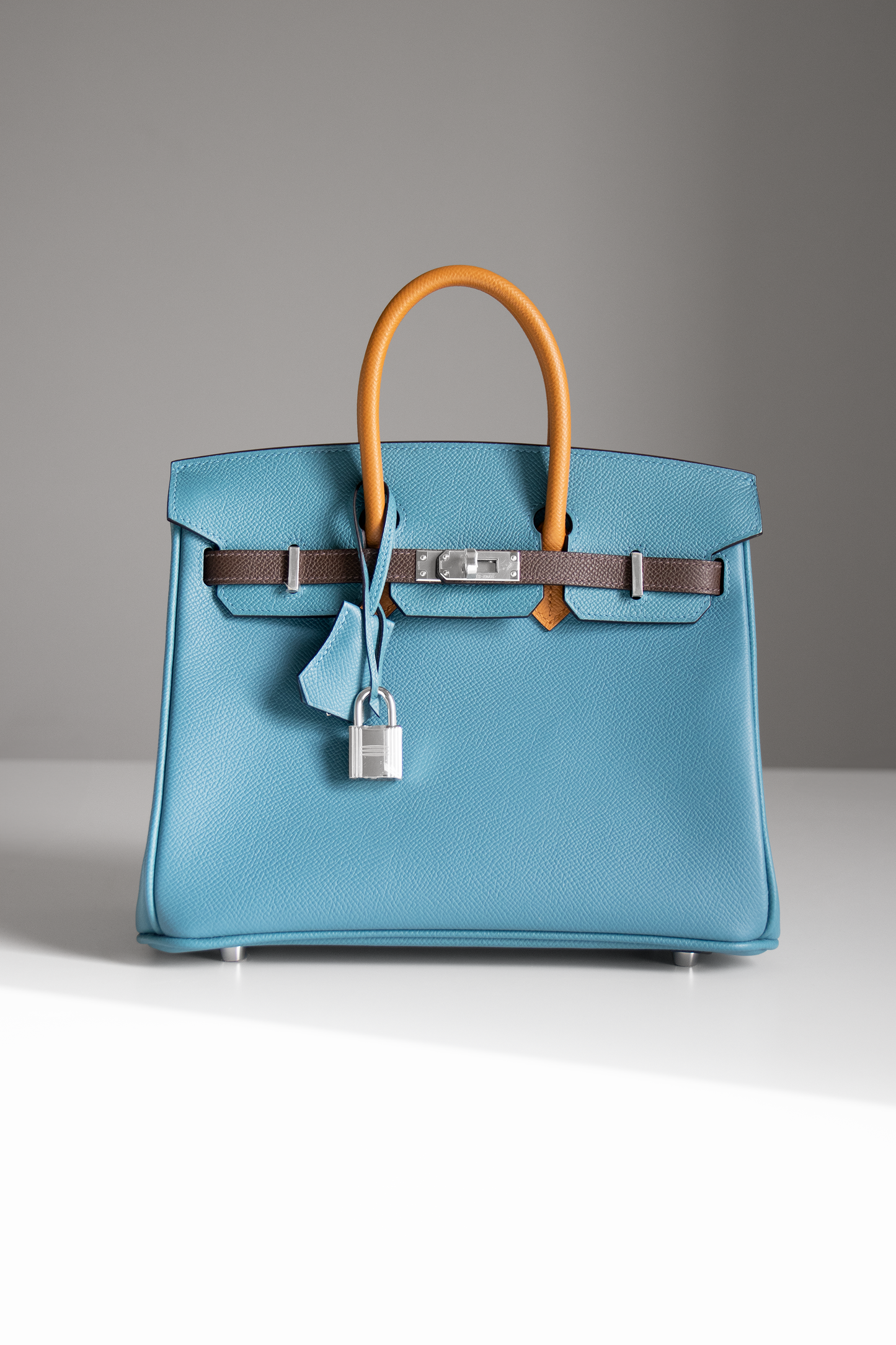 Hermès Birkin 25 Epsom Tricolor in Blue Jean/Sesame/Ecorce PHW