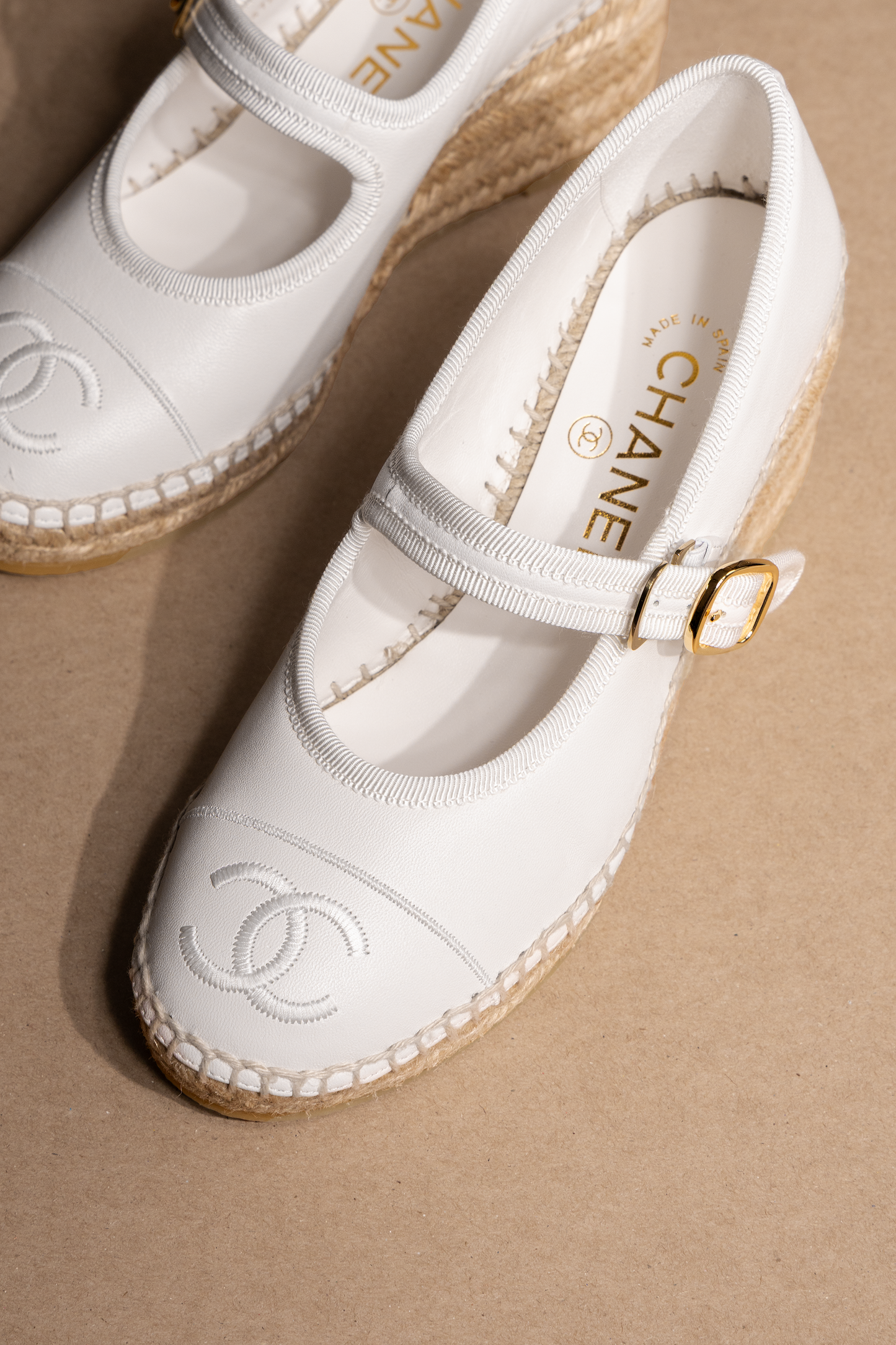 Chanel White Espadrille Wedges