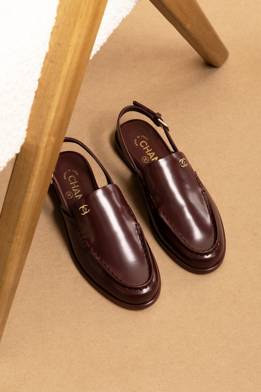 Chanel Leather Slingbacks in Dark Burgundy