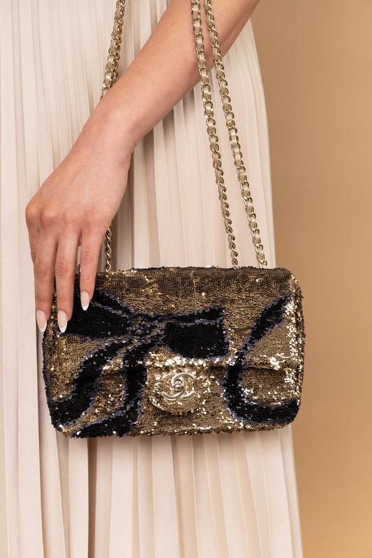 Chanel Small Sequined Gold/Black Flap Bag