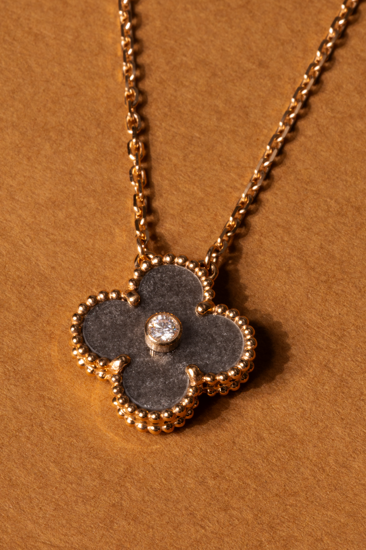 Van Cleef & Arpels 2023 Holiday Vintage Alhambra Obsidian Pendant Necklace