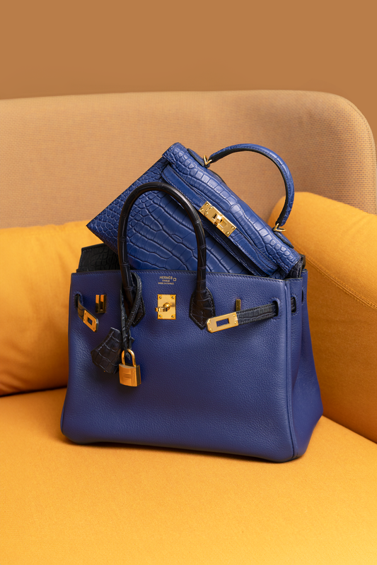Hermès Birkin 25 Touch Matte Alligator in Blue Indigo/Blue Sapphire GHW & Mini Kelly Matte Alligator Blue Sapphire GHW