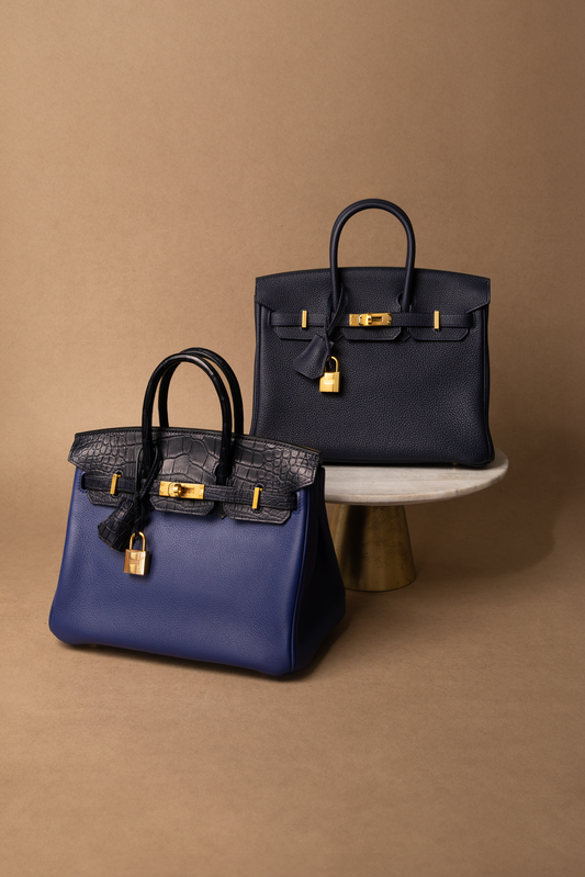 Hermès Birkin 25 Touch Matte Alligator in Blue Indigo/Blue Sapphire GHW & Birkin 25 Togo Blue Nuit GHW