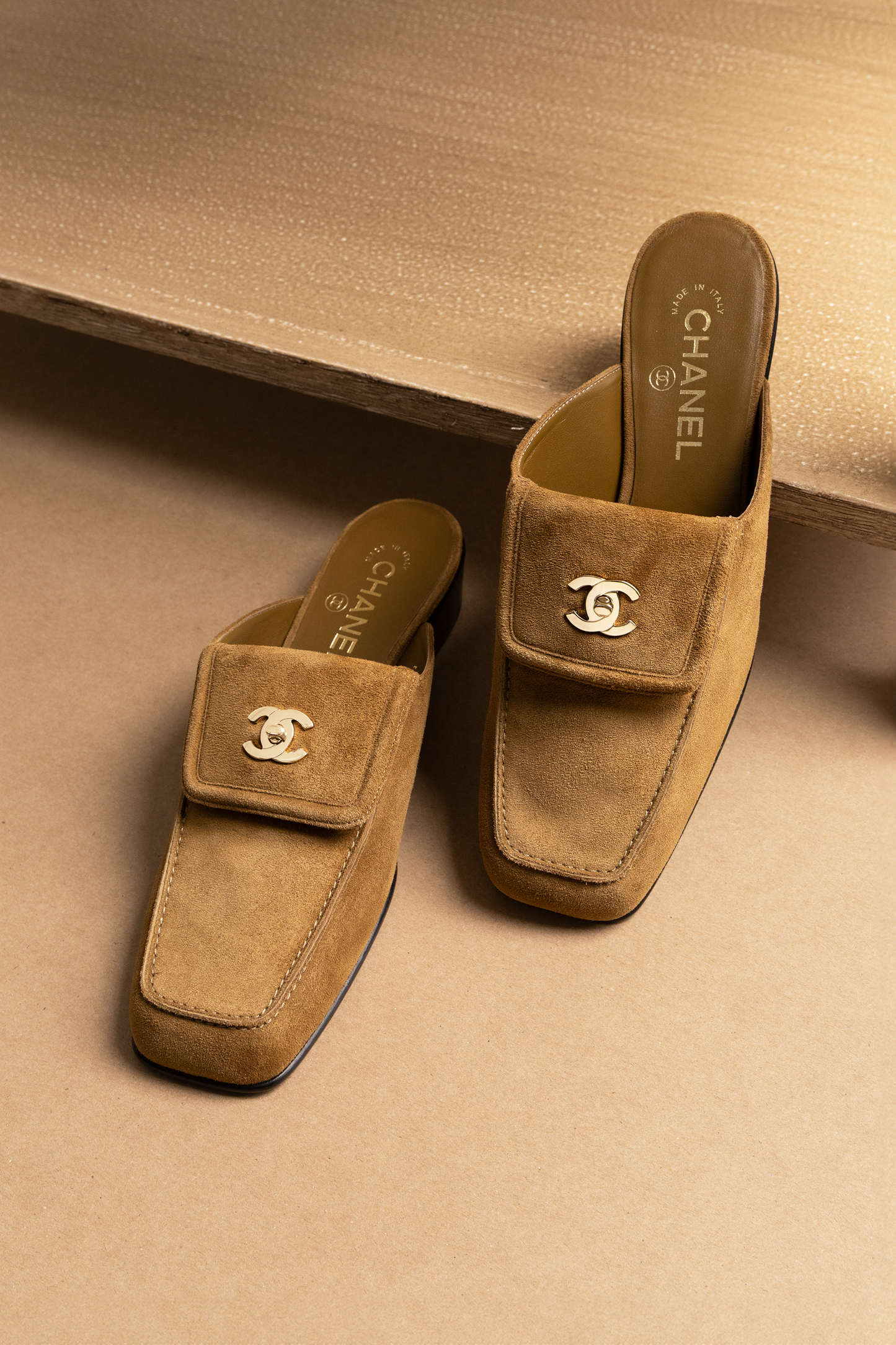 Chanel Suede Beige Mules