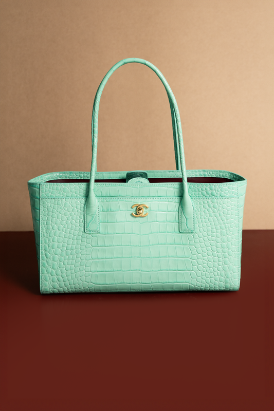 Chanel Large Crocodile Embossed Calfskin Shopping Bag in Turquoise