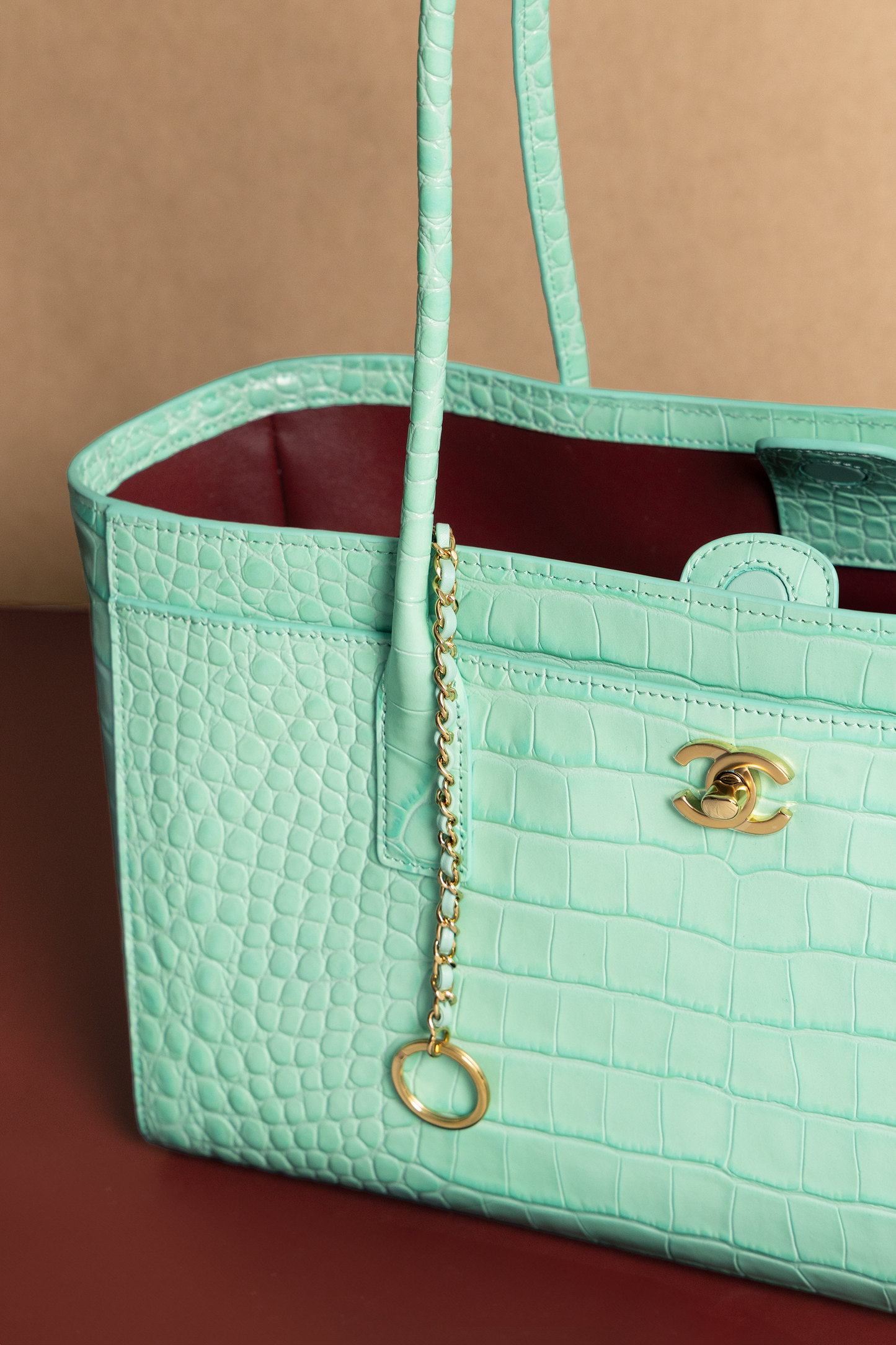 Chanel Large Crocodile Embossed Calfskin Shopping Bag in Turquoise
