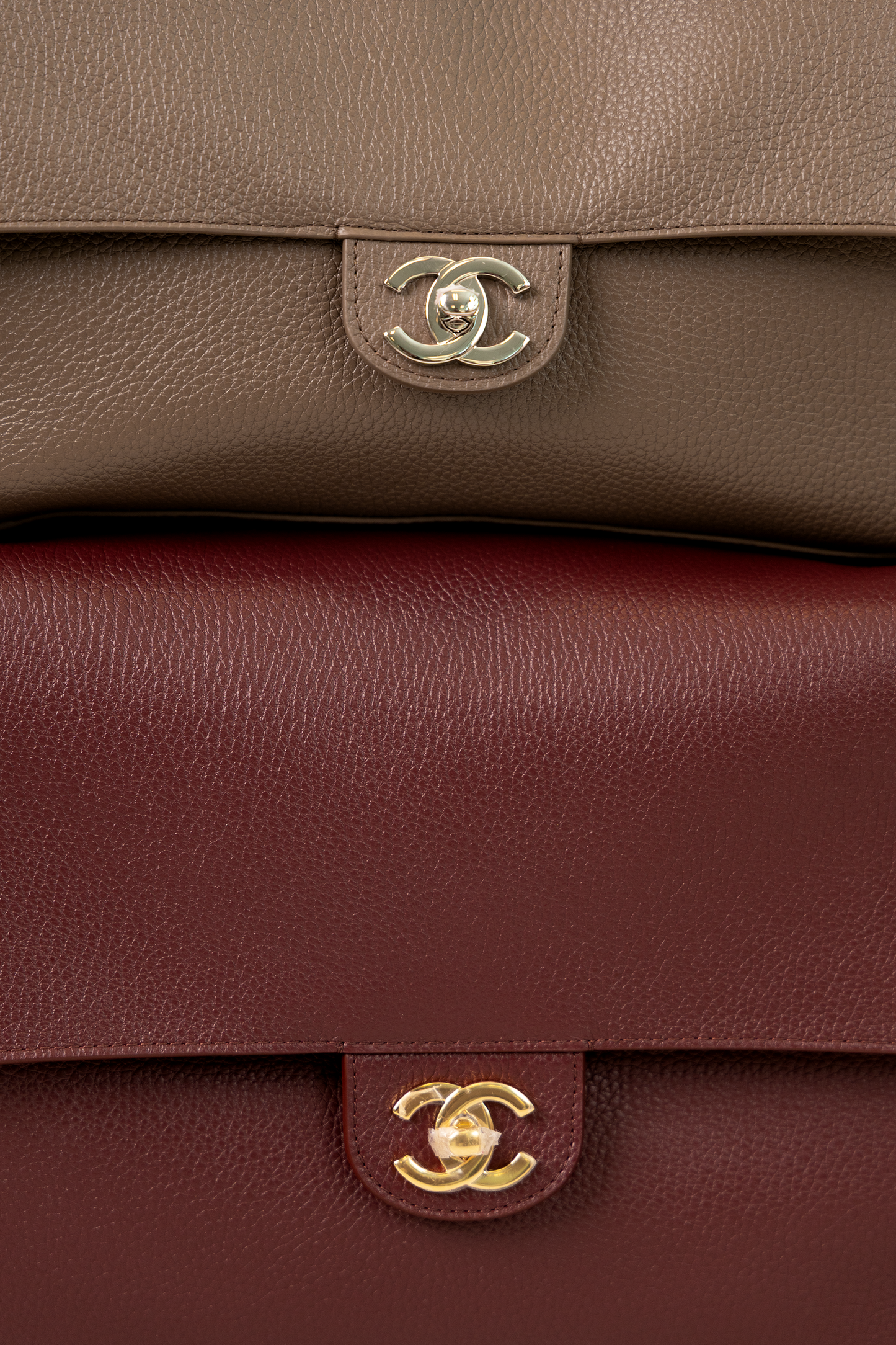 Chanel Maxi Flap Bags in Light Brown & Burgundy