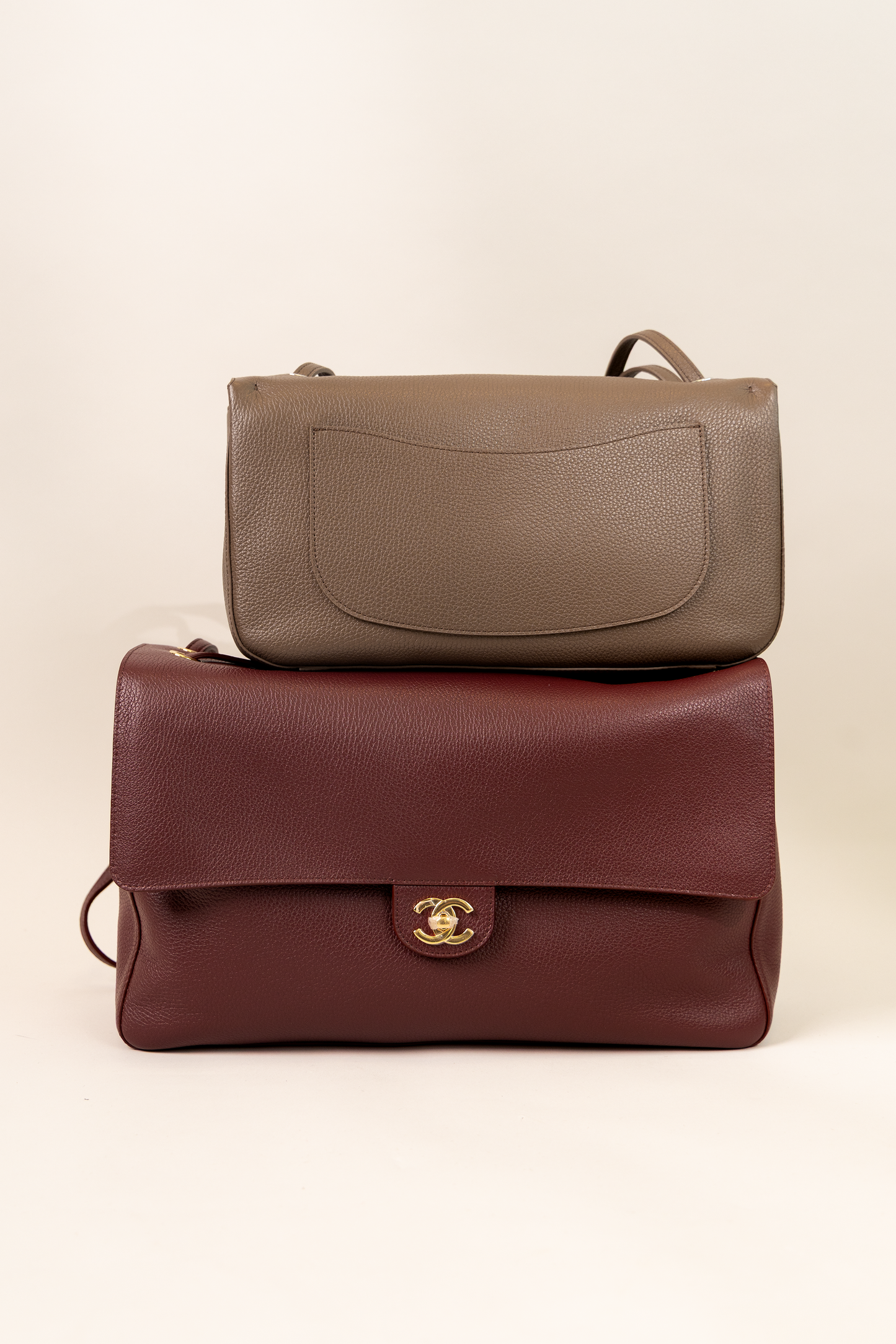Chanel Maxi Flap Bags in Light Brown & Burgundy