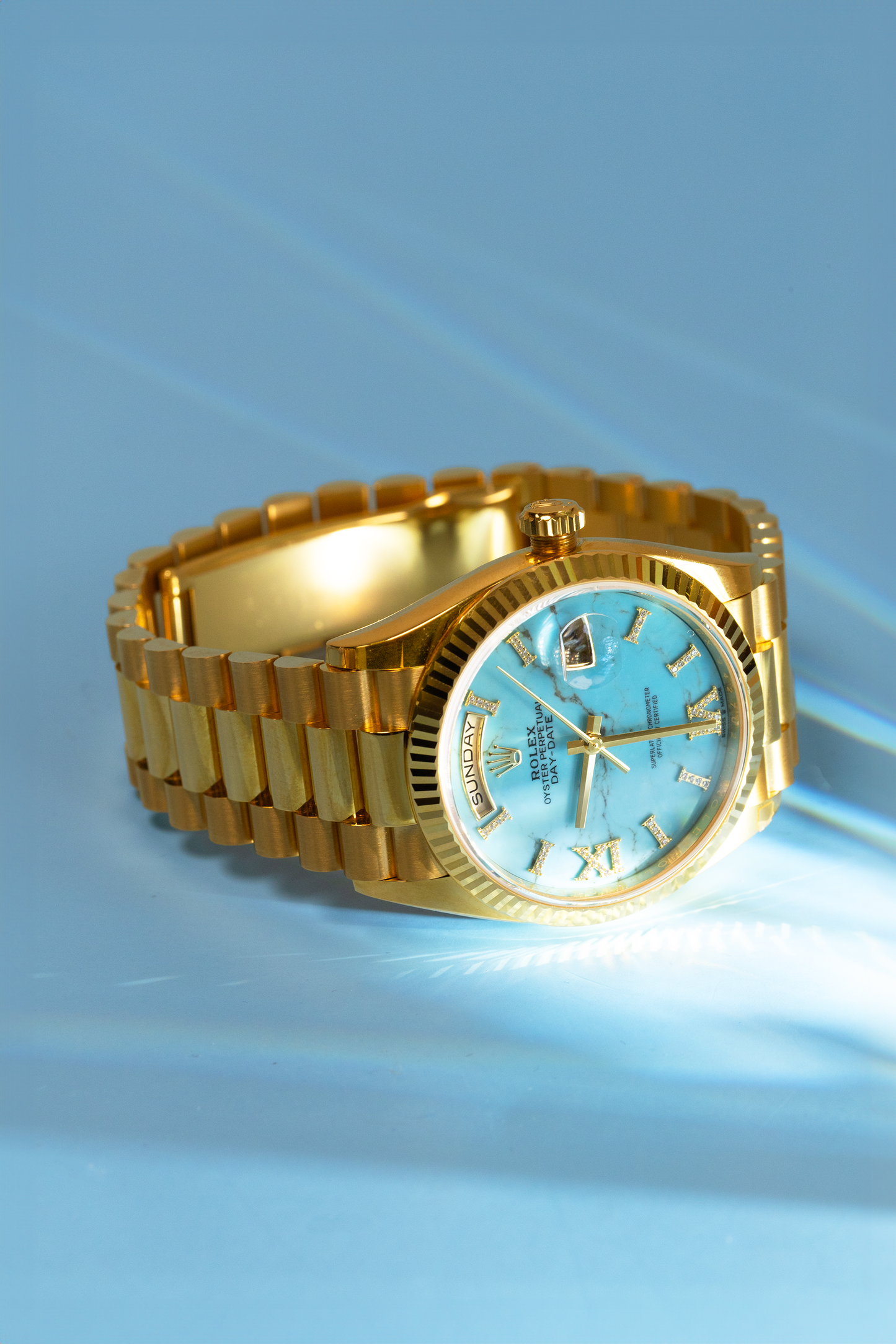 Rolex Day Date 36mm Watch in Yellow Gold with Turquoise Dial