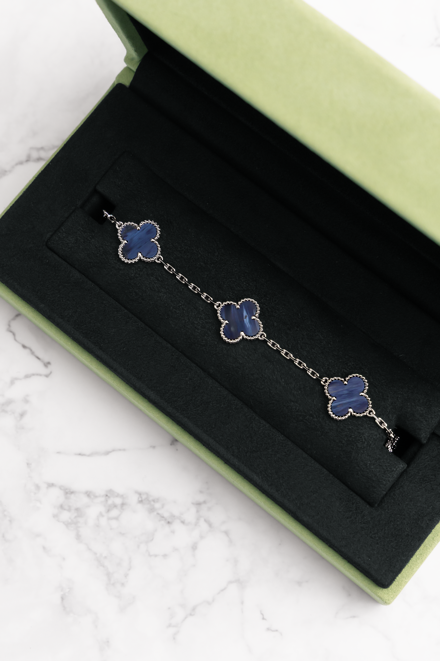 Van Cleef & Arpels Vintage Alhambra Bracelet in White Gold/Pietersite