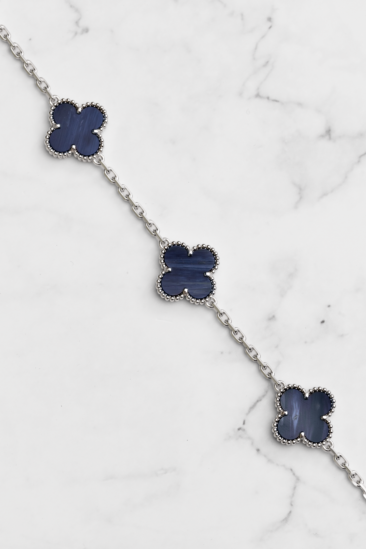 Van Cleef & Arpels Vintage Alhambra Bracelet in White Gold/Pietersite