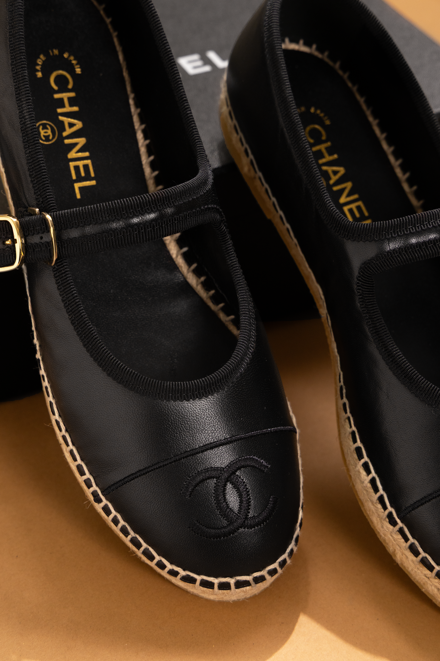 Chanel Black Espadrille Mary Janes