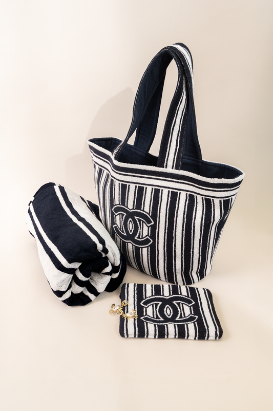 Chanel Beachwear Set in Navy Blue & White