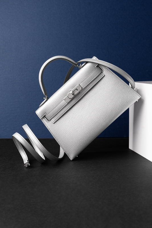 Hermès Mini Kelly 20 Chevre Chamkilight Argent PHW