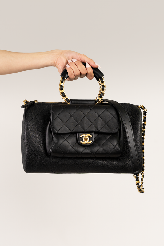 Chanel Black Bowling Bag with Chain & Top Handle