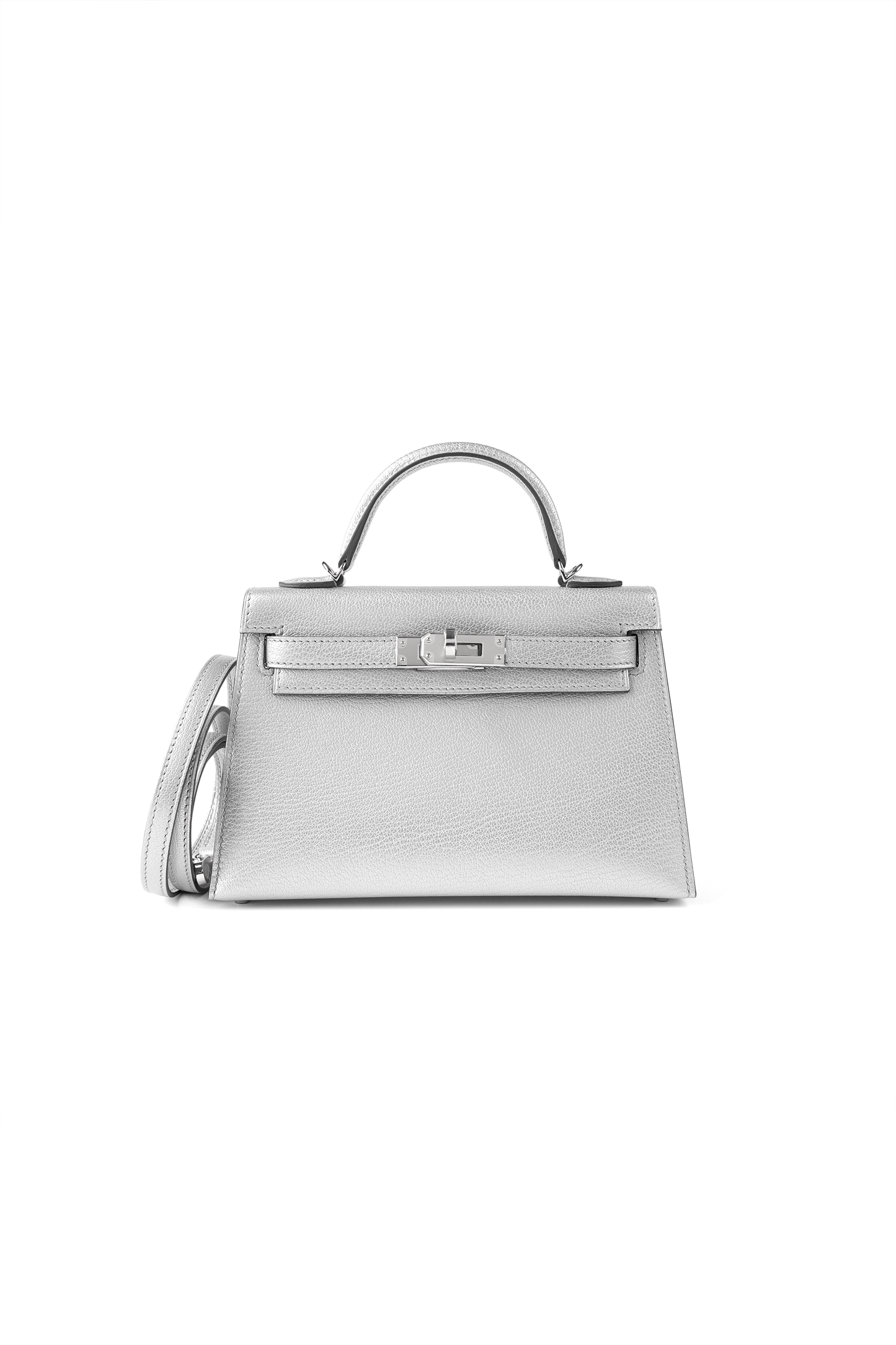 Hermès Mini Kelly 20 Chevre Chamkilight Argent PHW