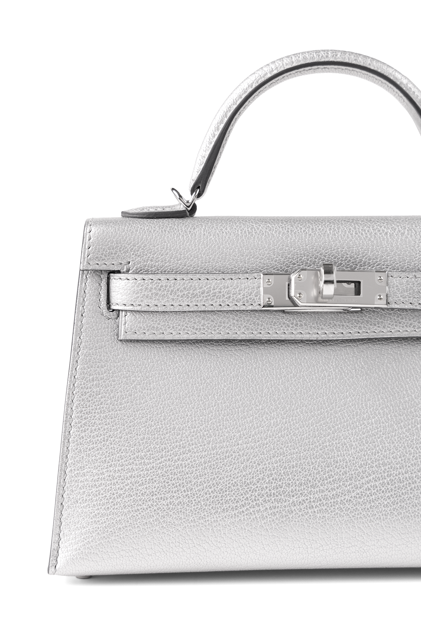 Hermès Mini Kelly 20 Chevre Chamkilight Argent PHW
