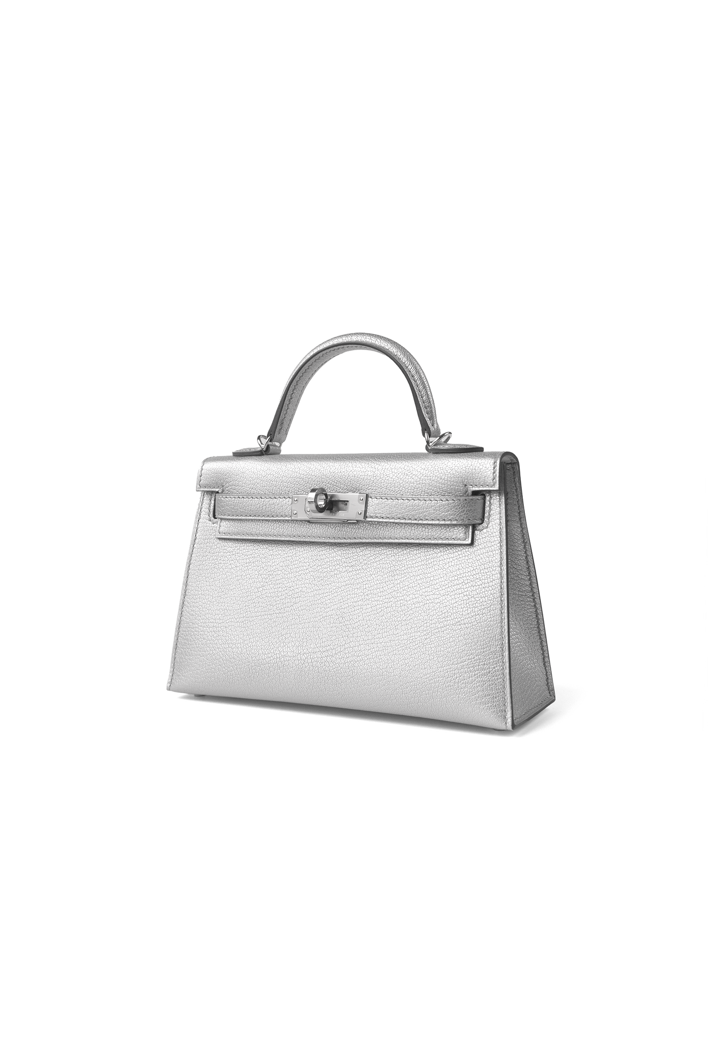 Hermès Mini Kelly 20 Chevre Chamkilight Argent PHW
