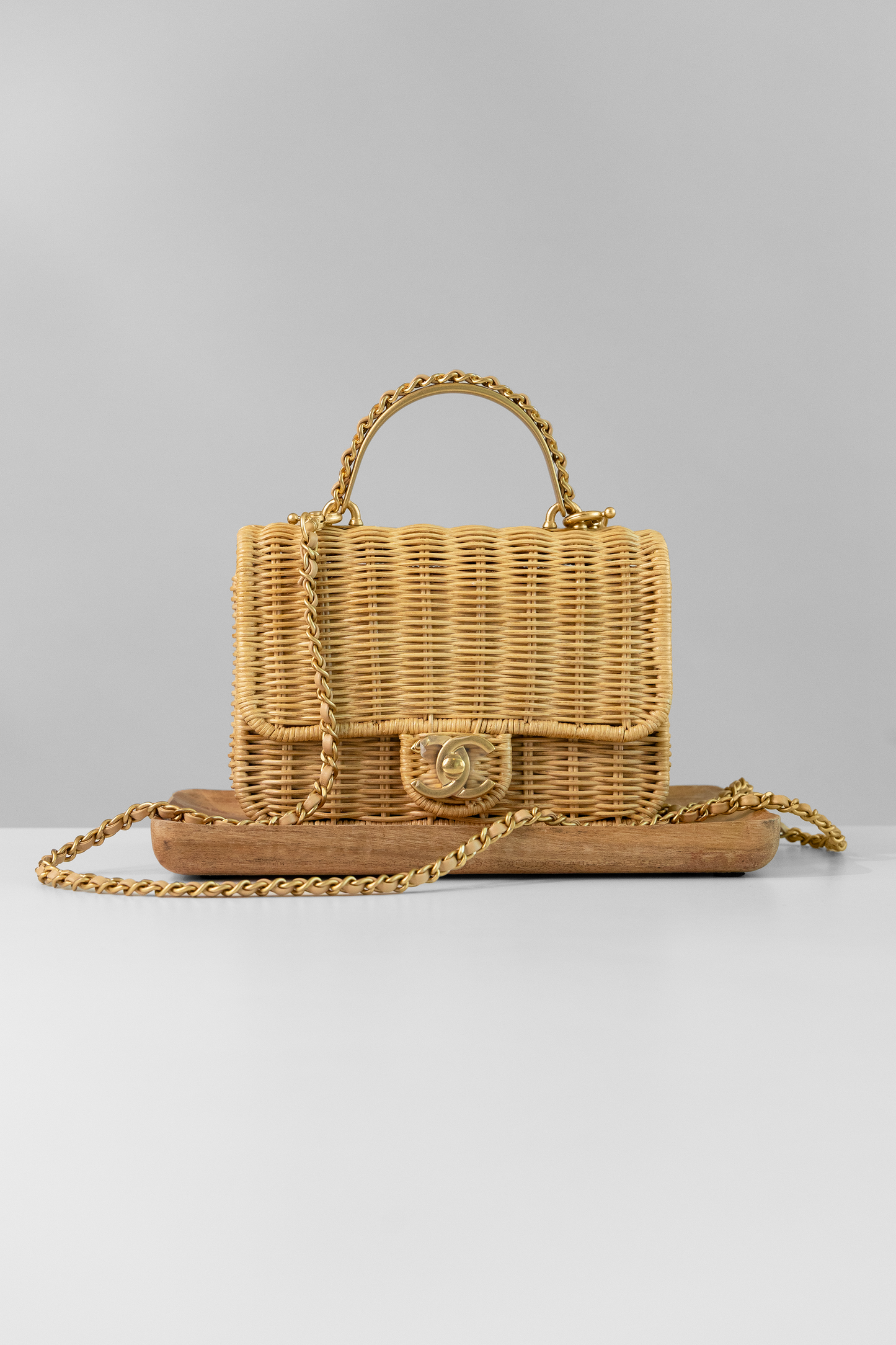 Chanel Braided Rattan Mini CC Top Handle Flap Bag