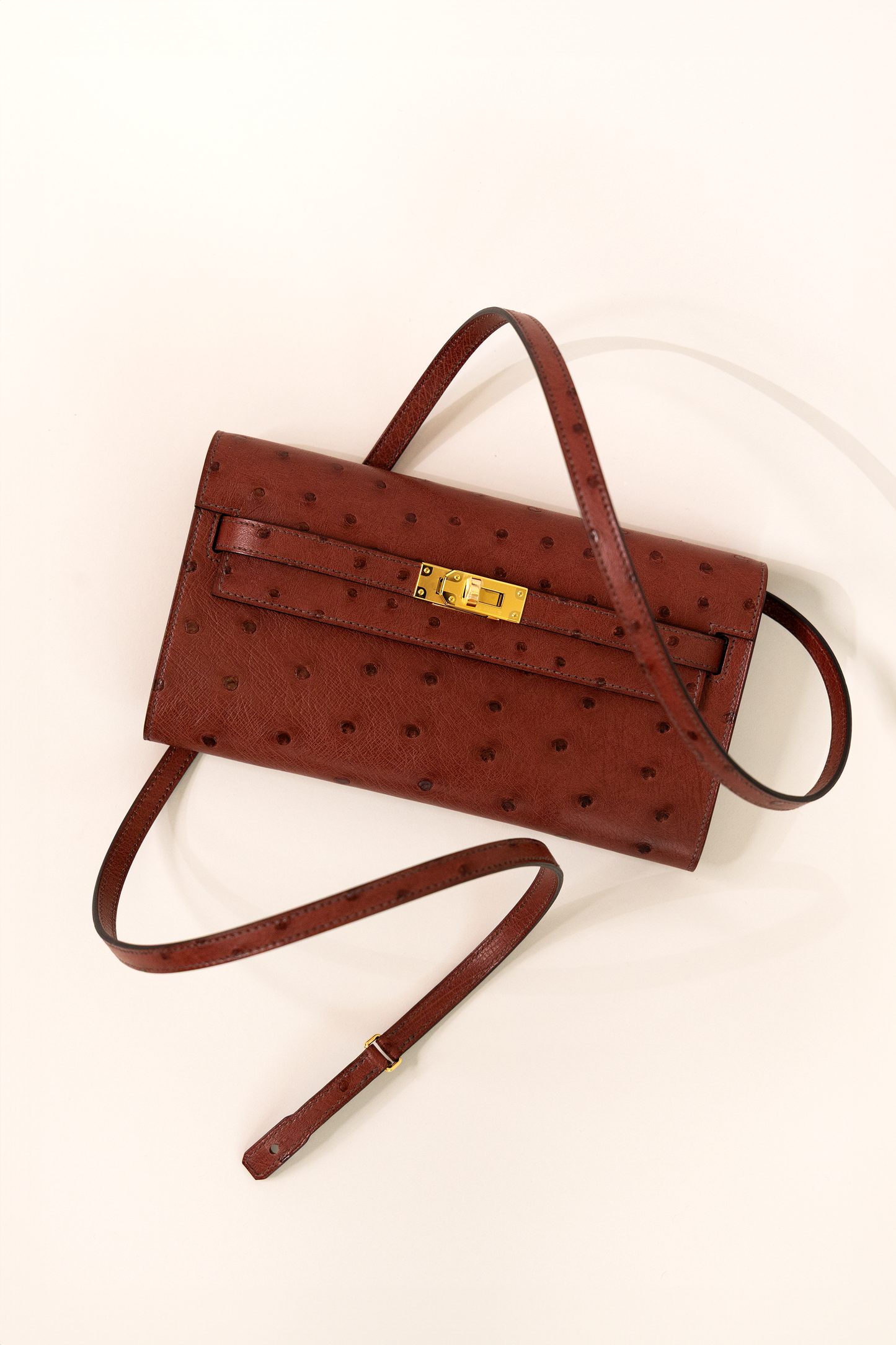 Hermès Kelly Wallet To Go Ostrich in Rouge H GHW