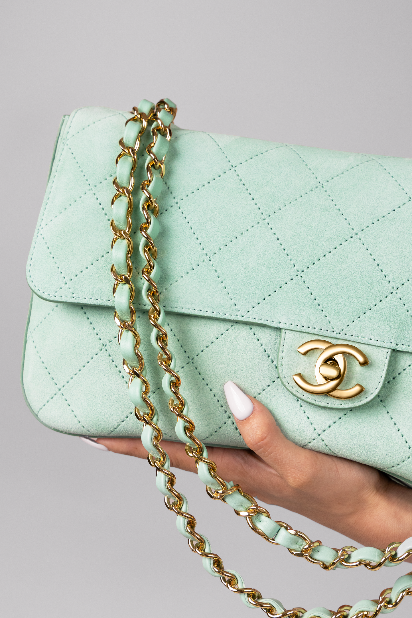 Chanel Maxi "Souplissimo" Suede Flap Bag in Vert Tiffany