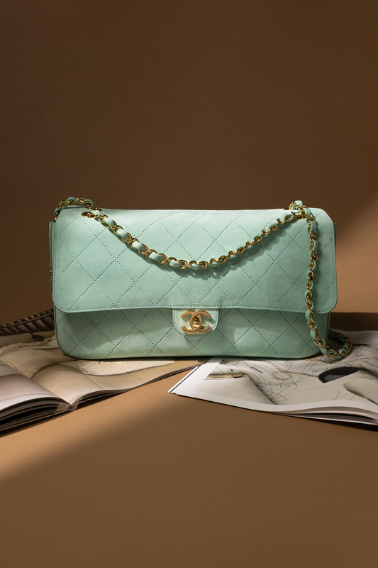 Chanel Maxi "Souplissimo" Suede Flap Bag in Vert Tiffany