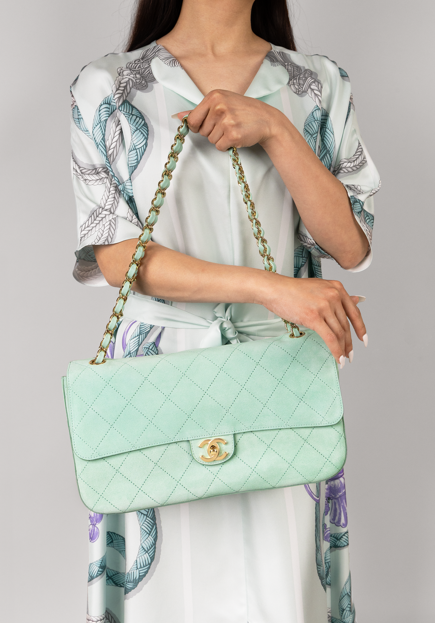 Chanel Maxi "Souplissimo" Suede Flap Bag in Vert Tiffany