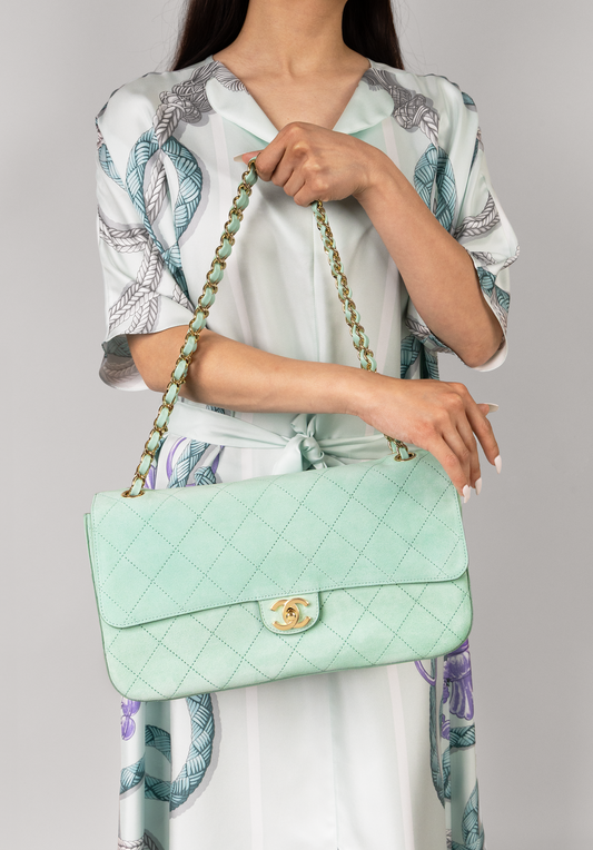 Chanel Maxi "Souplissimo" Suede Flap Bag in Vert Tiffany