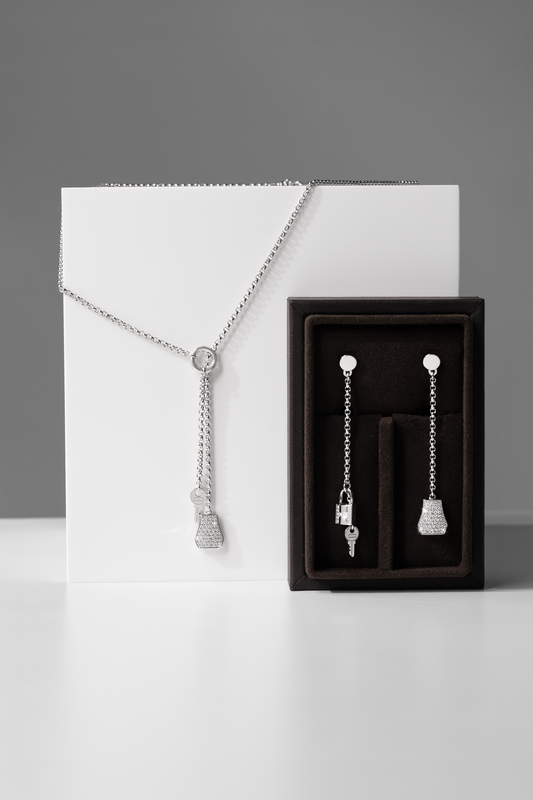 Hermès Kelly Clochette White Gold Diamond Necklace & Earrings