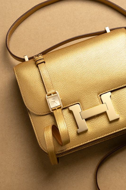 Hermès Constance 18 Chevre Chamkilight Dore GHW & Mini Gold Cape Cod Watch with Diamonds