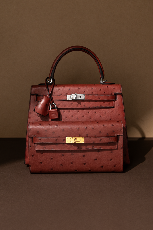 Hermès Kelly 25 & Kelly Wallet To Go in Ostrich Rouge H with PHW & GHW