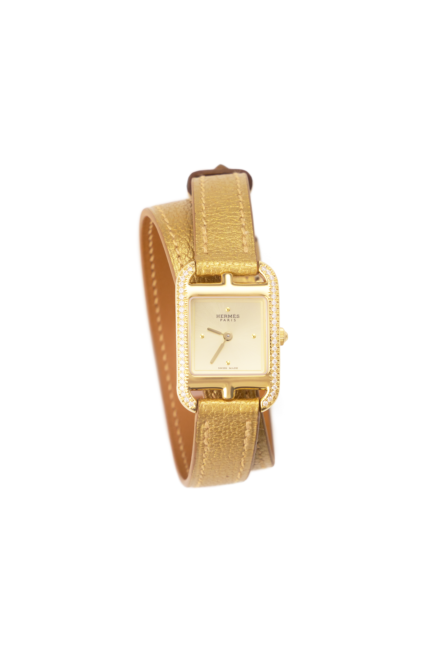 Hermès Mini Gold Cape Cod Watch with Diamonds