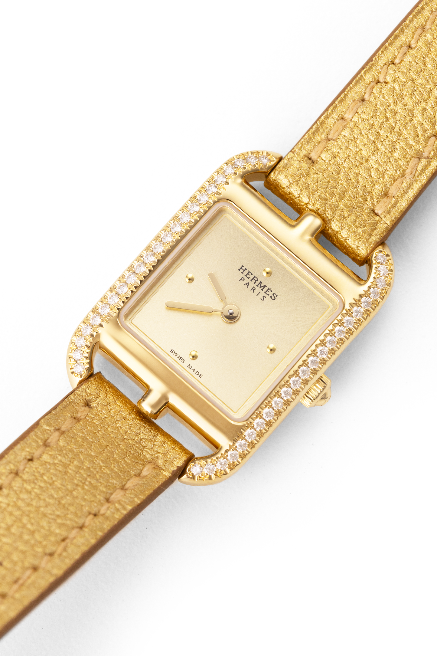 Hermès Mini Gold Cape Cod Watch with Diamonds