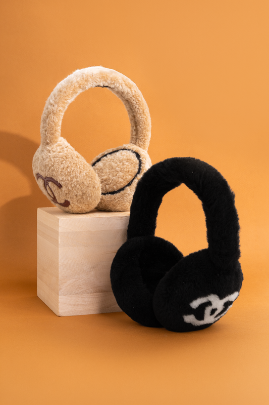 Chanel Shearling CC Earmuffs in Beige & Black