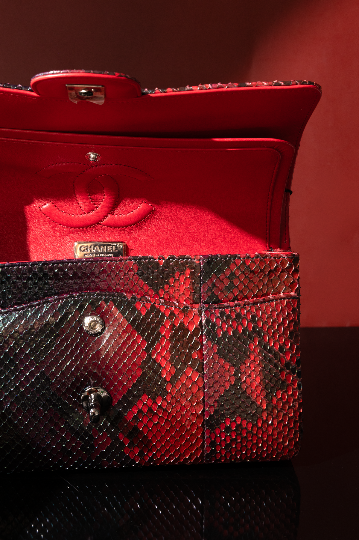 Chanel Medium Python Flap Bag in Red & Black