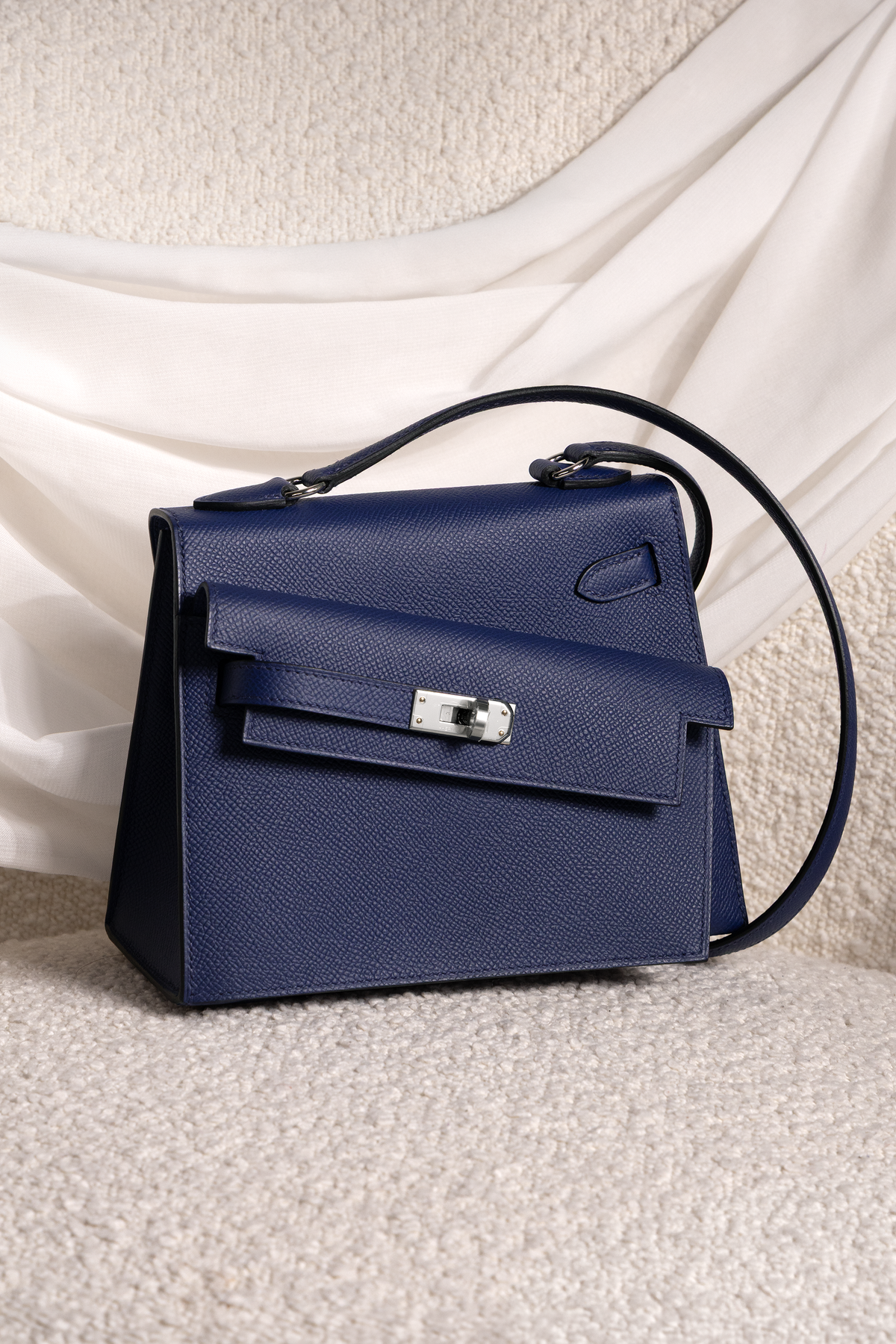 Hermès Kelly Desordre Epsom in Blue Sapphire with PHW
