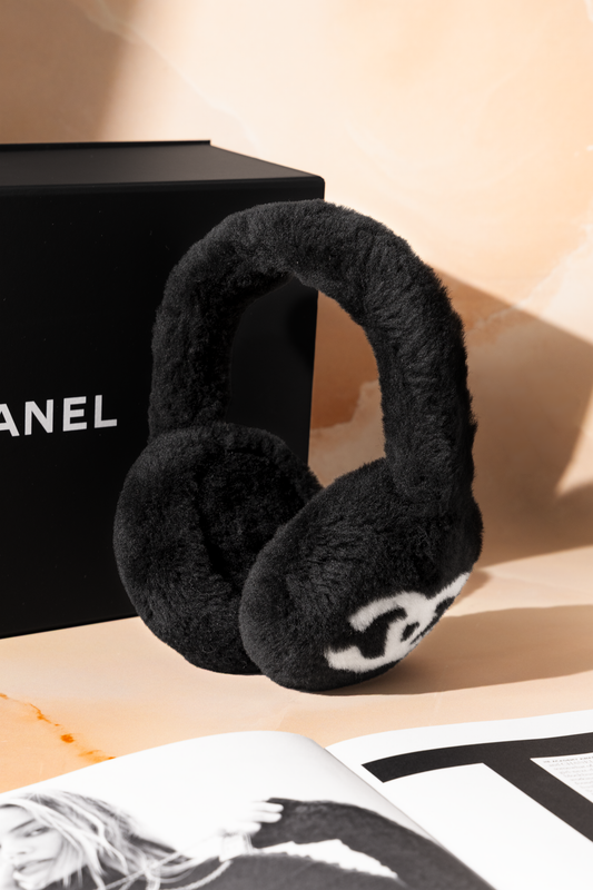 Chanel Black CC Shearling Ear Muffs